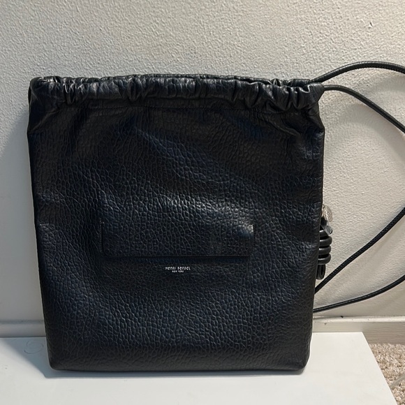Black Leather Drawstring Bag